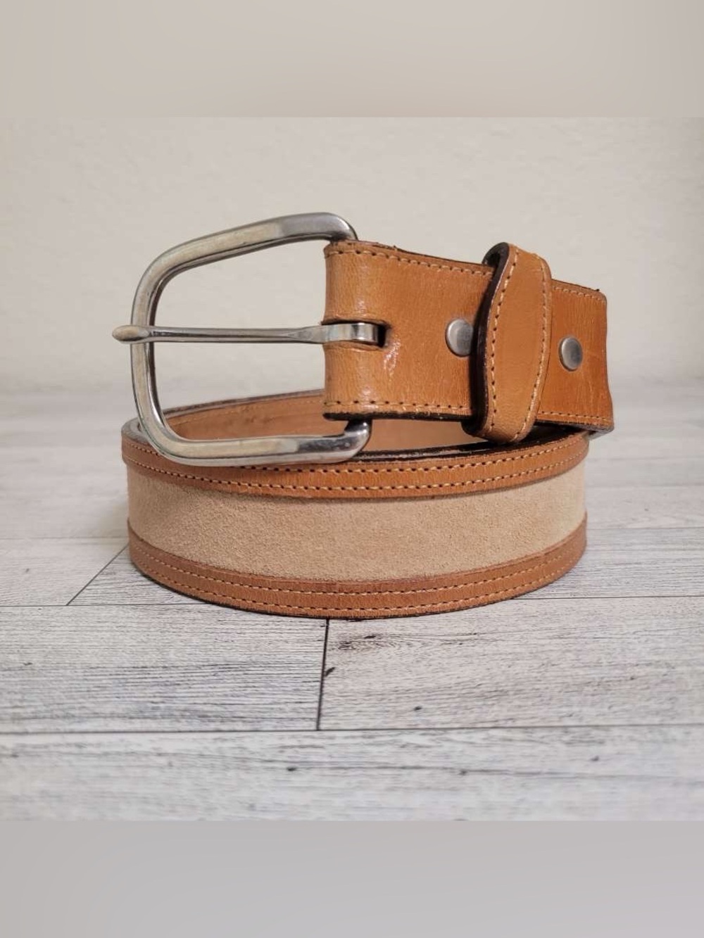 Men's Circle Y Western Brown Leather Suede Inlay Rodeo Cowboy Belt Size 34